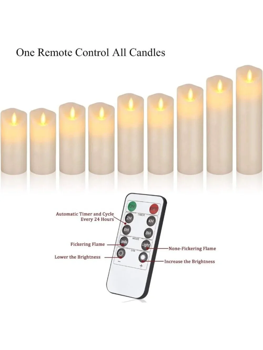 Set of 9 Ivory Flameless Candles - Dripless Real Wax, LED Flames, Remote & Timer
